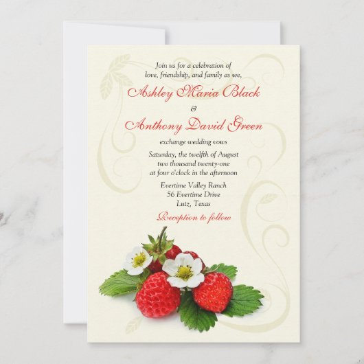 Strawberry Floral Wedding Invitation Kaart (Voorkant)