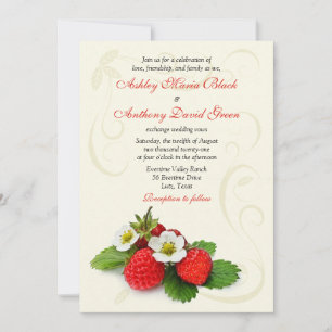 Strawberry Floral Wedding Invitation Kaart