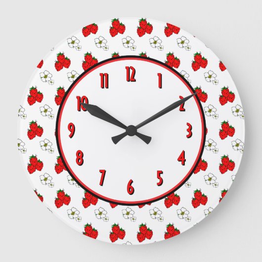 Strawberry Flower Retro Kitchen Wall-klok Grote Klok (Voorkant)