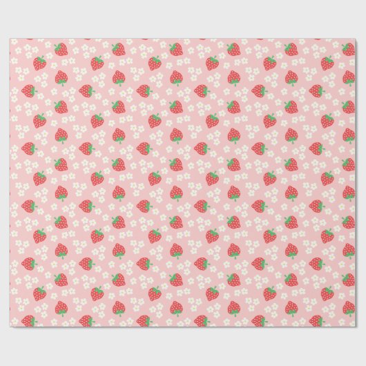 Strawberry Flowers Pink Pattern Cadeaupapier (Vlak)