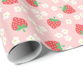 Strawberry Flowers Pink Pattern Cadeaupapier (Rol Hoek)
