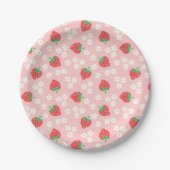 Strawberry Flowers Pink Pattern Papieren Bordje (Voorkant)