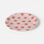 Strawberry Flowers Pink Pattern Papieren Bordje (Gekanteld)