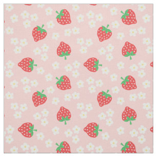 Strawberry Flowers Pink Pattern Stof