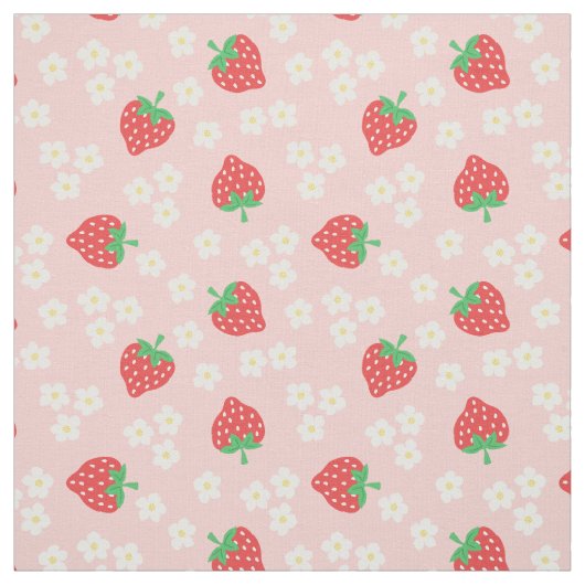 Strawberry Flowers Pink Pattern Stof (Swatch)
