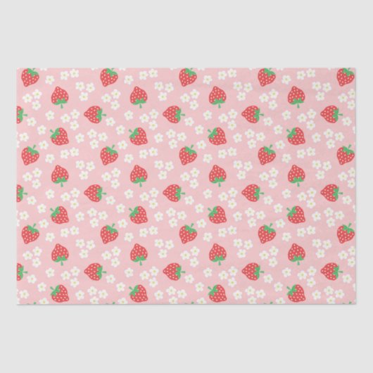 Strawberry Flowers Pink Pattern Tissuepapier (Voorkant)