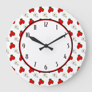 Strawberry Flowers Retro Kitchen Wall-klok Grote Klok