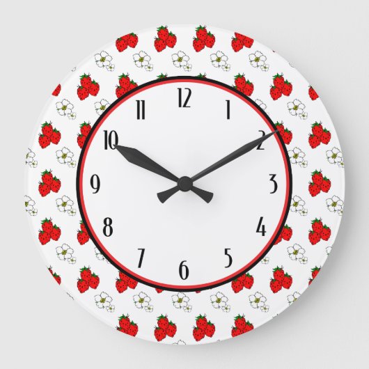 Strawberry Flowers Retro Kitchen Wall-klok Grote Klok (Voorkant)