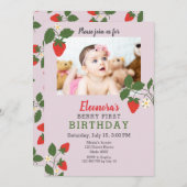 Strawberry Foto 1st Birthday Kaart (Voorkant / Achterkant)