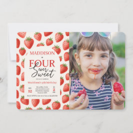 Strawberry Four Ever Sweet 4th Birthday Foto Kaart