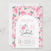 Strawberry Four Ever Sweet Berry 4th Verjaardag Kaart (Voorkant)