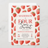 Strawberry Four ooit zoete 4e verjaardagsfeestje Kaart (Voorkant / Achterkant)
