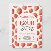 Strawberry Four ooit zoete 4e verjaardagsfeestje Kaart (Voorkant)