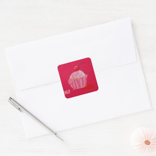 Strawberry Frosting Vierkante Sticker (Envelop)