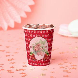 Strawberry Fruit Very First Birthday  Papieren Bekers