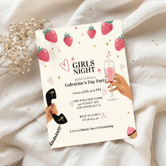 Strawberry Galentine's Girls Night Party Kaart