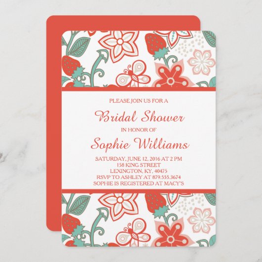 Strawberry Garden Bridal Shower Kaart (Voorkant / Achterkant)