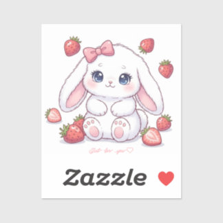 Strawberry Gaze Bunny - Cute Anime Eyes & Ribbon  Sticker