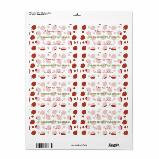 Strawberry gepersonaliseerd inblikken label (Full Sheet)