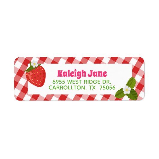 Strawberry Gingham Adres Label (Voorkant)