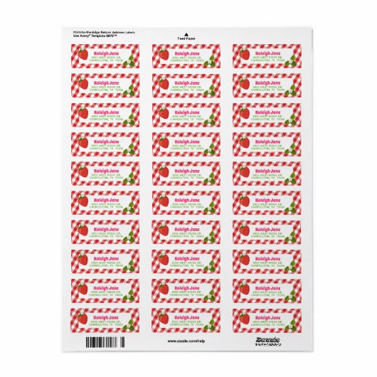 Strawberry Gingham Adres Label (Full Sheet)