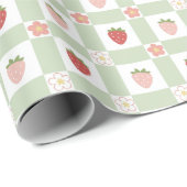 Strawberry Gingham Berry Happy Birthday Cadeaupapier (Rol Hoek)