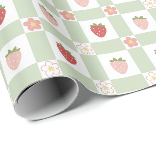 Strawberry Gingham Berry Happy Birthday Cadeaupapier (Rol Hoek)