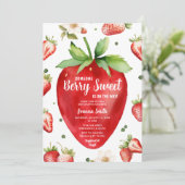 Strawberry Gingham Berry Sweet Girl Baby shower Kaart (Staand voorkant)