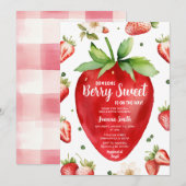 Strawberry Gingham Berry Sweet Girl Baby shower Kaart (Voorkant / Achterkant)