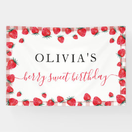 Strawberry Gingham Birthday Party Large Banner