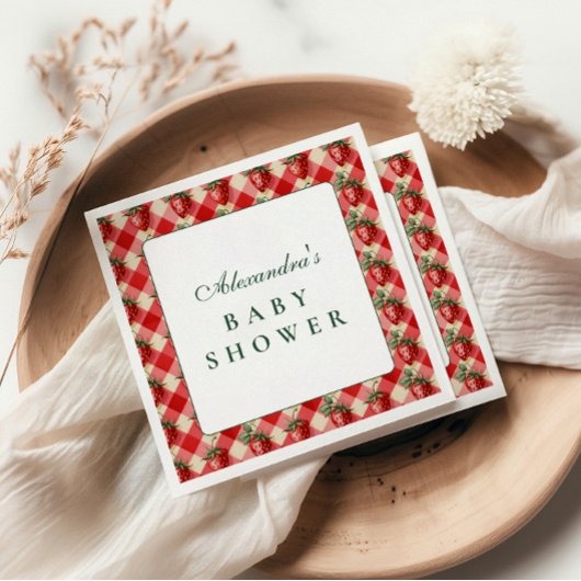 Strawberry Gingham Cottage Baby Shower Servet