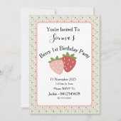 Strawberry Gingham First Birthday Party Kaart (Voorkant)