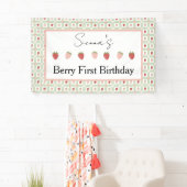 Strawberry Gingham First Birthday Party Spandoek (Insitu)