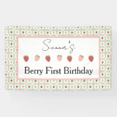 Strawberry Gingham First Birthday Party Spandoek (Horizontaal)