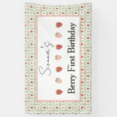 Strawberry Gingham First Birthday Party Spandoek (Verticaal)