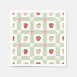 Strawberry Gingham Pastel Green 1st Birthday Servet