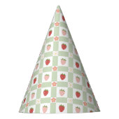 Strawberry Gingham Pastel Green Kids Feesthoedjes (Voorkant)