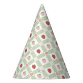 Strawberry Gingham Pastel Green Kids Feesthoedjes (Links)