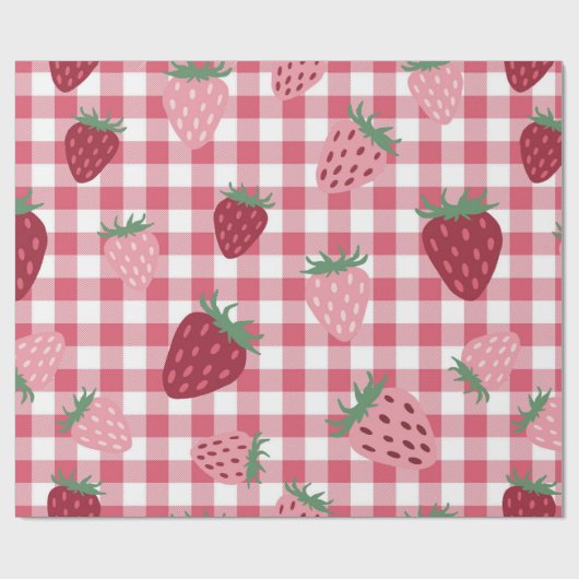 Strawberry Gingham Pattern Cadeaupapier (Vlak)