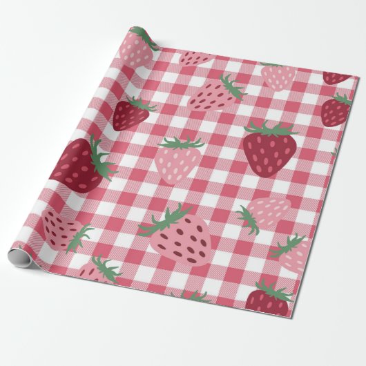 Strawberry Gingham Pattern Cadeaupapier (Uitgerold)