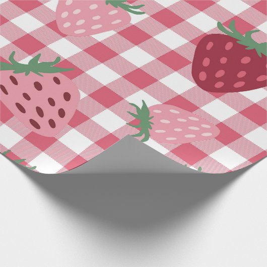 Strawberry Gingham Pattern Cadeaupapier (Hoek)