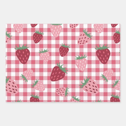 Strawberry Gingham Pattern Inpakpapier Vel (Voorkant 2)