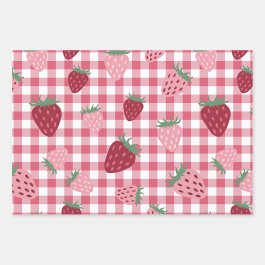 Strawberry Gingham Pattern Inpakpapier Vel (Voorkant)