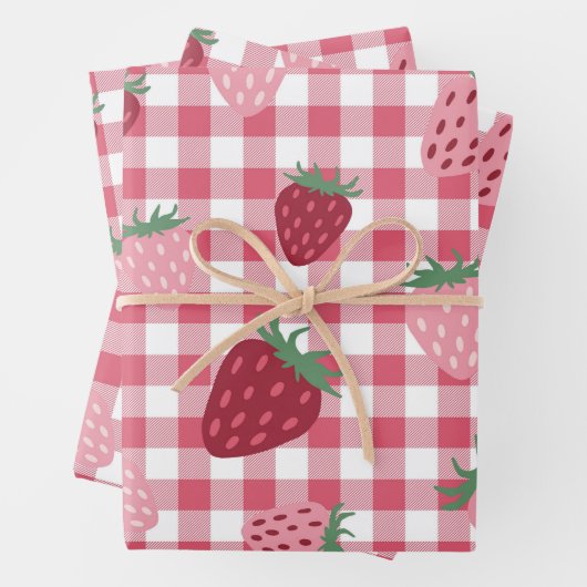 Strawberry Gingham Pattern Inpakpapier Vel (In situ)