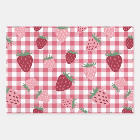 Strawberry Gingham Pattern Inpakpapier Vel (Voorkant 3)