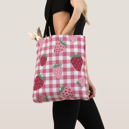 Strawberry Gingham Pattern Tote Bag (Dichtbij)