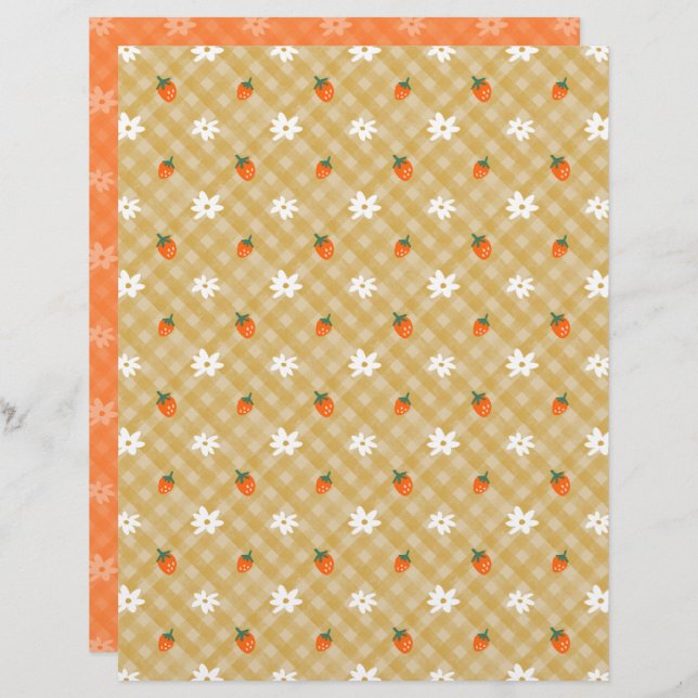 Strawberry Gingham Scrapbook Paper (Voorkant / Achterkant)