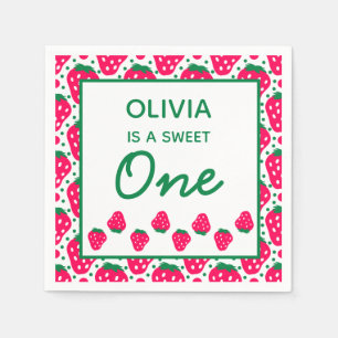 Strawberry Girl 1st Birthday Party Napkins Servet