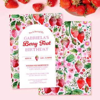 Strawberry Girl Berry 1e verjaardag Kaart