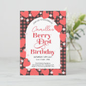 Strawberry Girl Berry eerste verjaardagsfeestje Kaart (Staand voorkant)